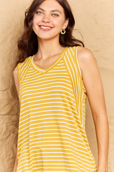 Talk To Me Full Size Striped Sleeveless V-Neck Top