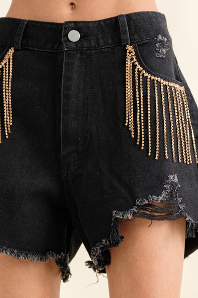 Frayed Rhinestone Denim Shorts