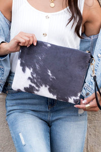 Faux Fur Cow Animal Print Clutch