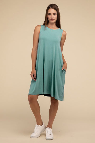 Sleeveless Flared Dress with Side Pockets