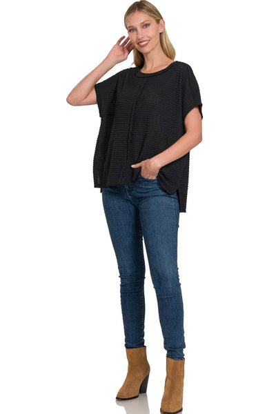 Dolman Short Sleeve Jacquard Sweater