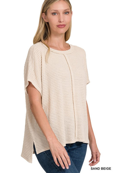 Dolman Short Sleeve Jacquard Sweater