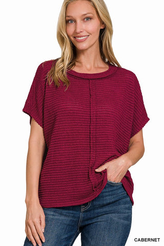 Dolman Short Sleeve Jacquard Sweater