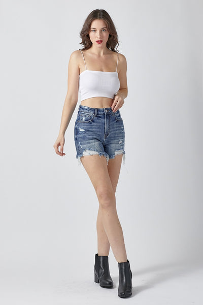 RISEN High Rise Distressed Denim Shorts