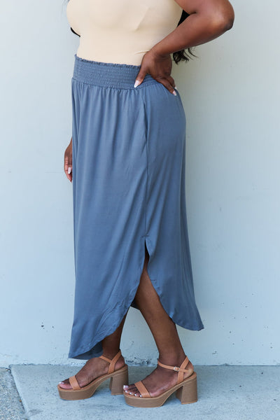 Comfort Princess High Waist Scoop Hem Maxi Skirt in Dusty Blue