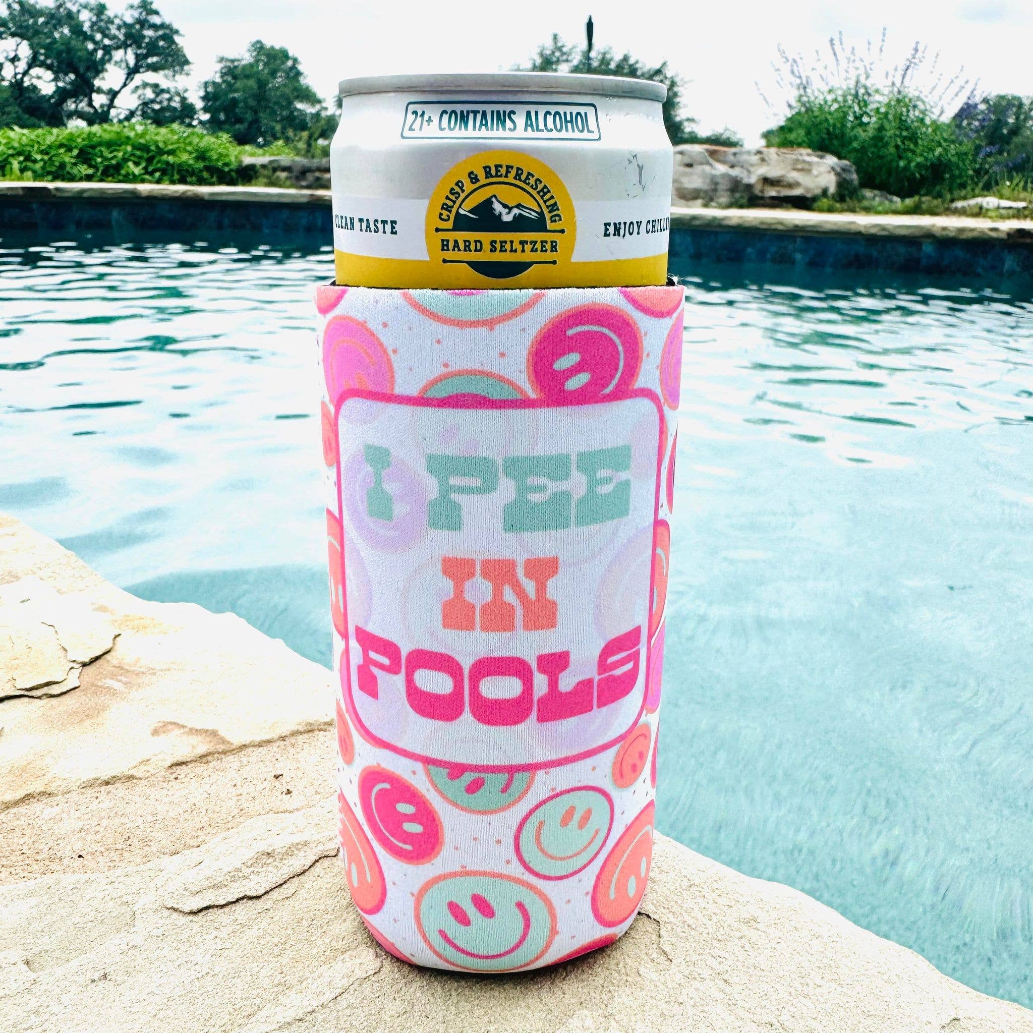 I Pee in Pools Slim Can Cooler, Summer Gifts, Pool