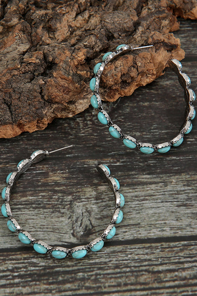 Retro Turquoise C-Shaped Hoop Earrings