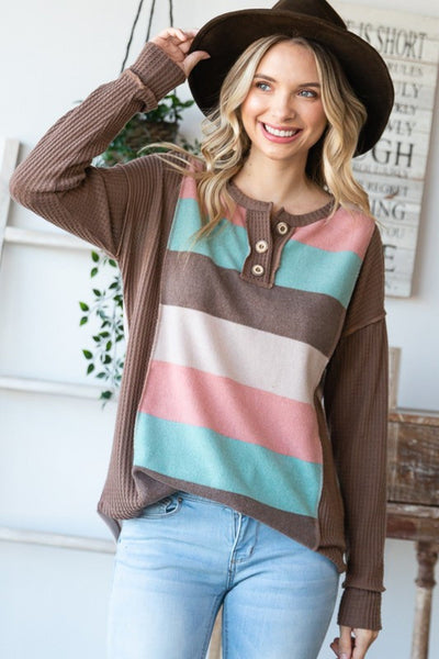 Multi Color Stripe Waffle Knit Top