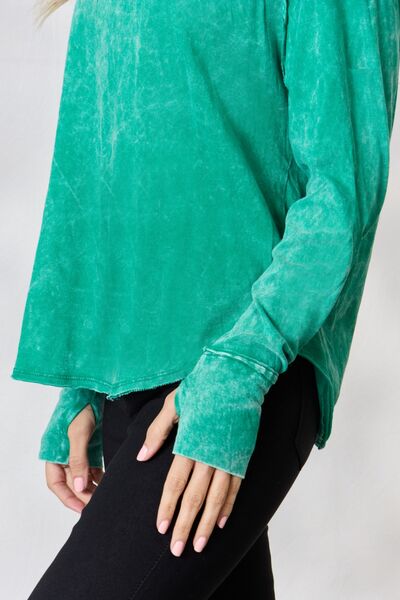 Enjoying the Simple Things Mineral Wash Long Sleeve Top in Kelly Green