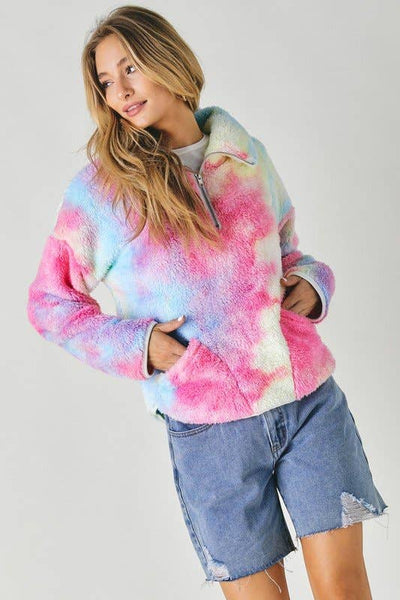 Weekend Cuddles Tie Dye Plush Pullover - Ruby Rebellion