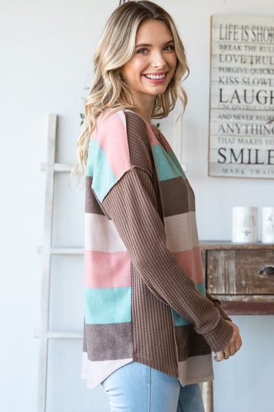 Multi Color Stripe Waffle Knit Top