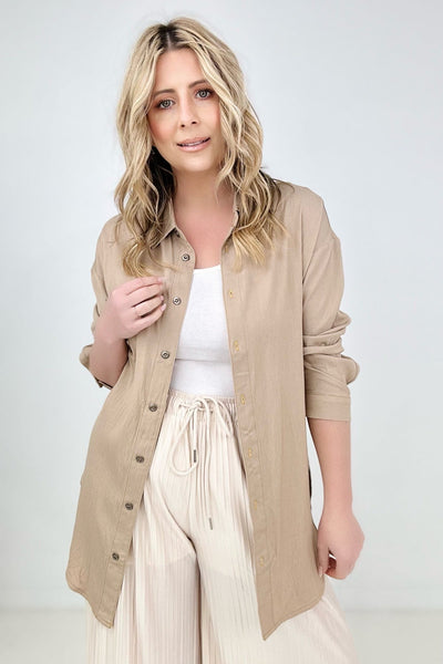 Easel "Twisted Tunic" Solid Button Down Tunic Shirt