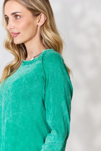 Enjoying the Simple Things Mineral Wash Long Sleeve Top in Kelly Green