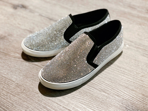 Twinkle Toes Black Rhinestone Slip On Shoes